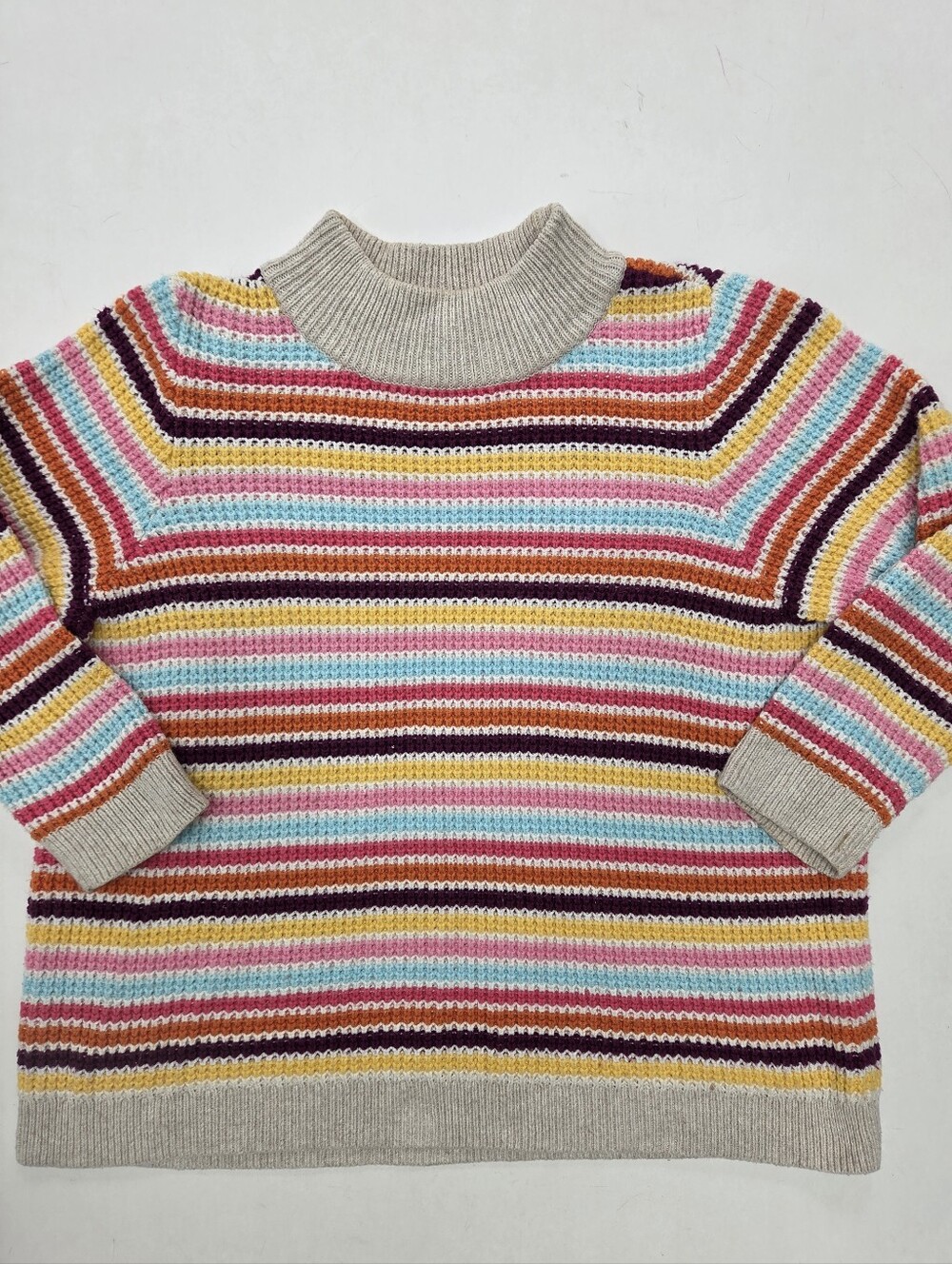 Talbots cotton ribbed knit colorful stripe pattern cozy cottage sweater sz 2Xp